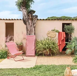 Lot 2 chaises chiliennes pliantes acier textilène terracotta jardin