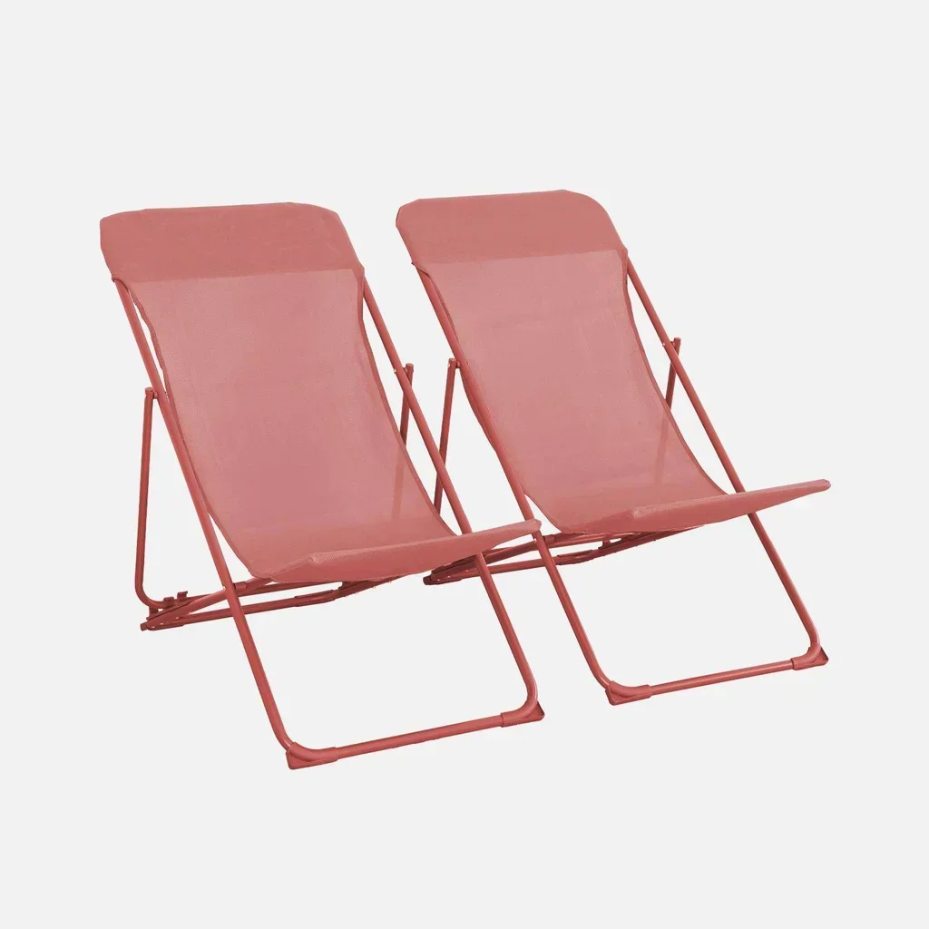 Lot 2 chaises chiliennes pliantes acier textilène terracotta jardin