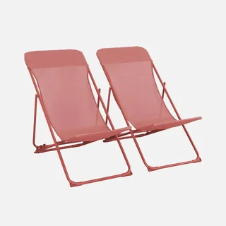 Lot 2 chaises chiliennes pliantes acier textilène terracotta jardin