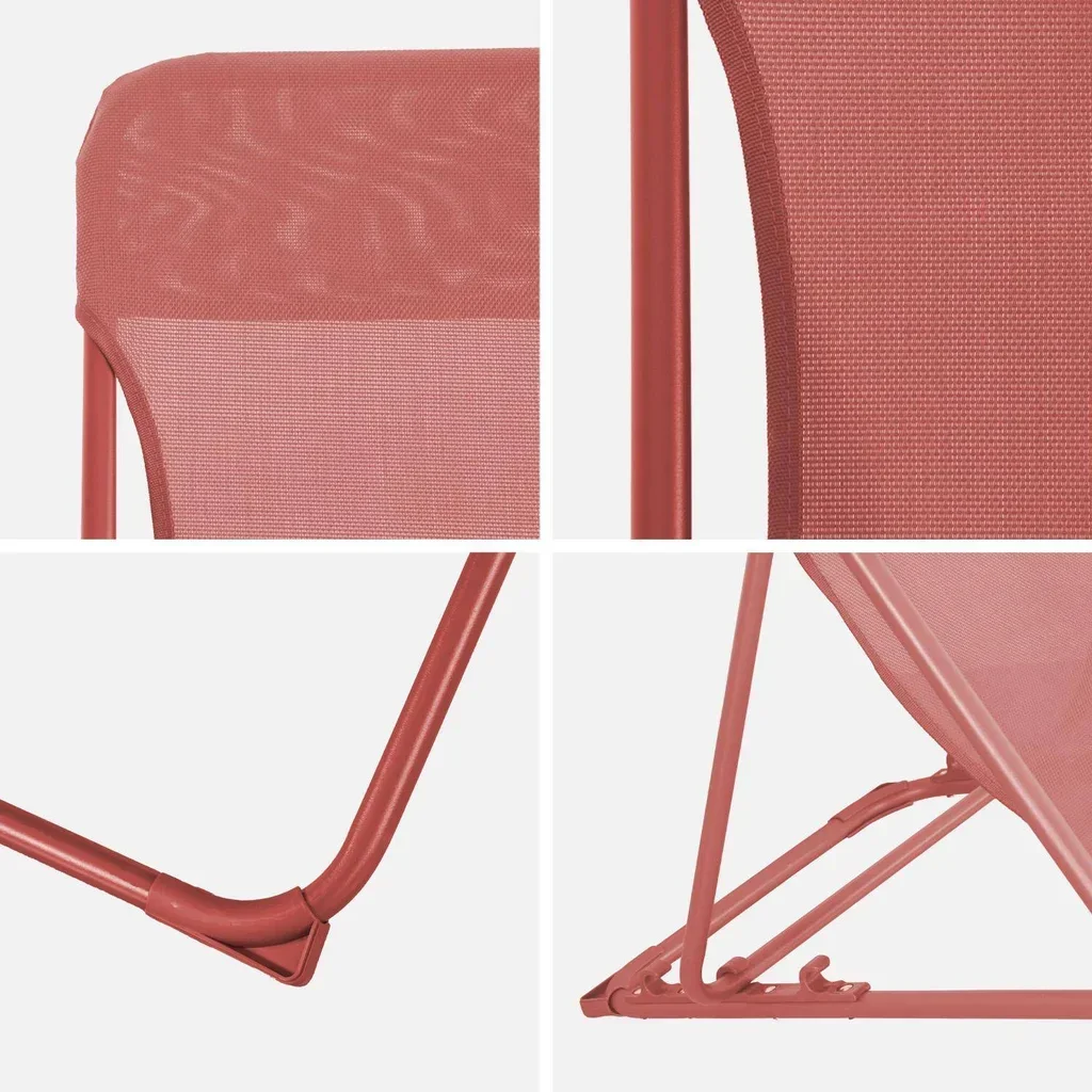 Lot 2 chaises chiliennes pliantes acier textilène terracotta jardin