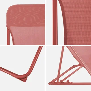 Lot 2 chaises chiliennes pliantes acier textilène terracotta jardin