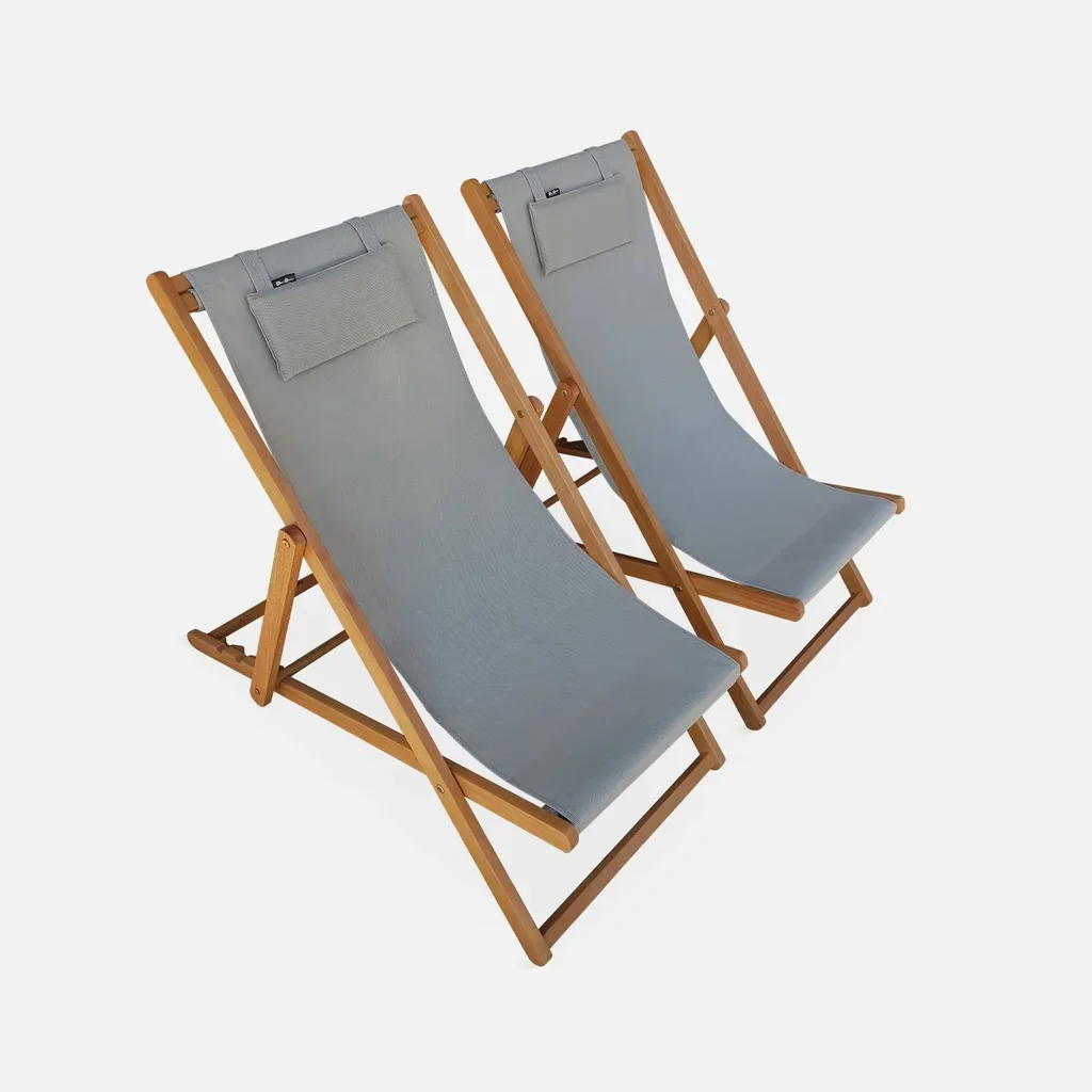 Lot de 2 chaises chiliennes pliantes en eucalyptus réglables Creus