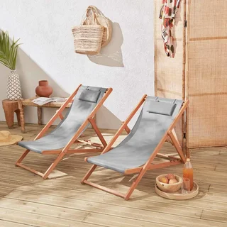 Lot de 2 chaises chiliennes pliantes en eucalyptus réglables Creus