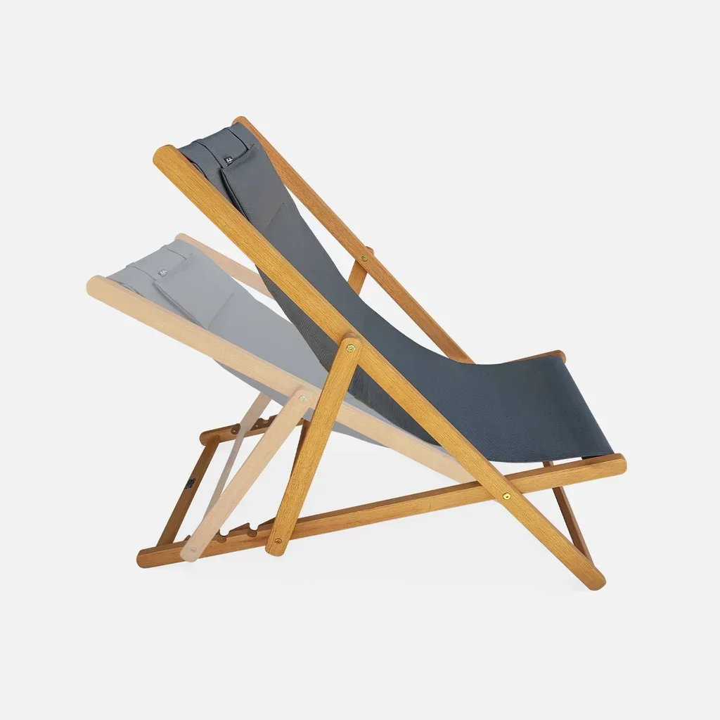 Lot de 2 chaises chiliennes pliantes en eucalyptus réglables avec repose-tête