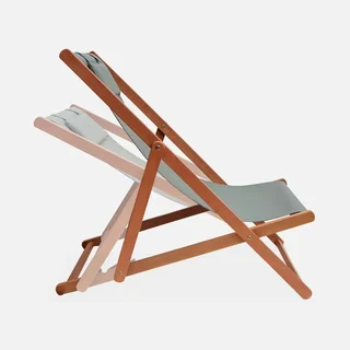 Lot de 2 chaises chiliennes pliantes en eucalyptus réglables Creus avec repose-tête et textilène