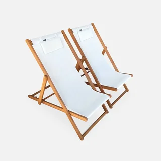 Lot de 2 chaises chiliennes pliantes en eucalyptus réglables avec repose-tête