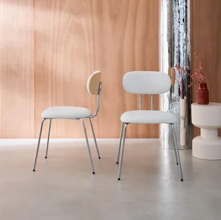 Lot 2 chaises design bois cintré chêne textile imperméable métal chromé Erin