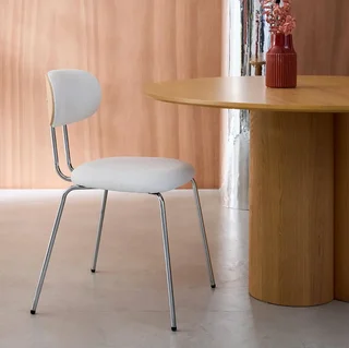 Lot 2 chaises design bois cintré chêne textile imperméable métal chromé Erin