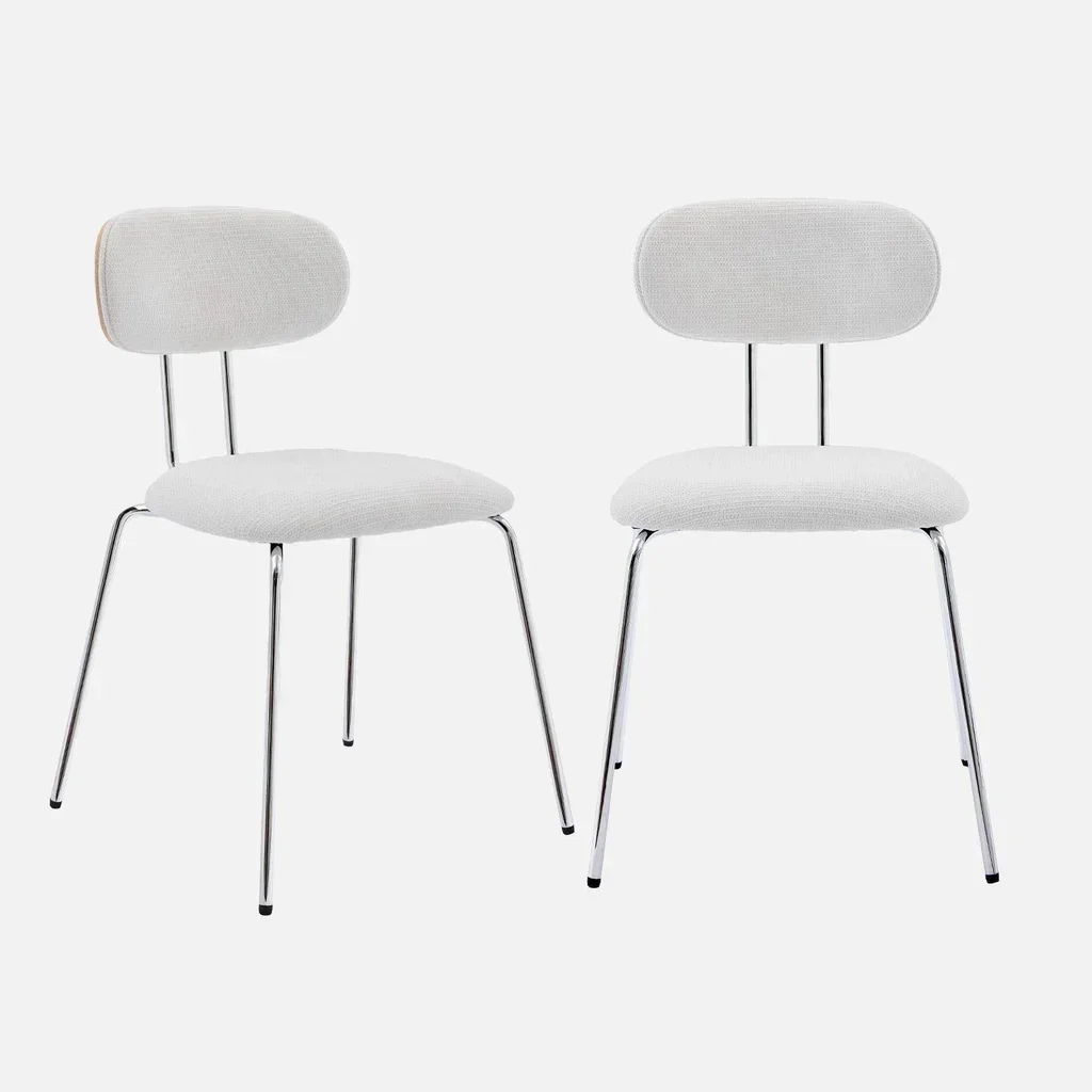 Lot 2 chaises design bois cintré chêne textile imperméable métal chromé Erin