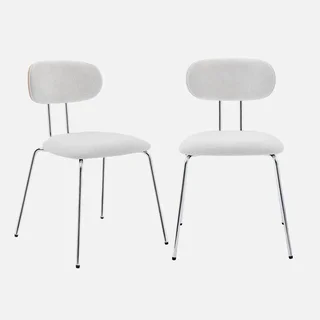 Lot 2 chaises design bois cintré chêne textile imperméable métal chromé Erin
