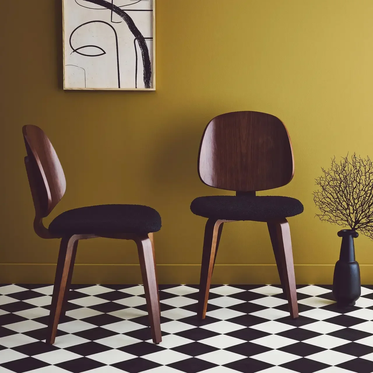 Lot 2 chaises design bois courbé assise bouclette texturée confort