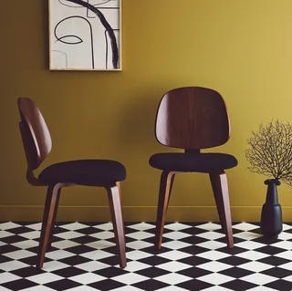 Lot 2 chaises design bois courbé assise bouclette texturée confort