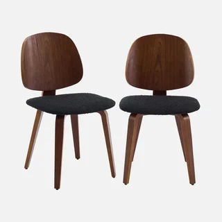 Lot 2 chaises design bois courbé assise bouclette texturée confort