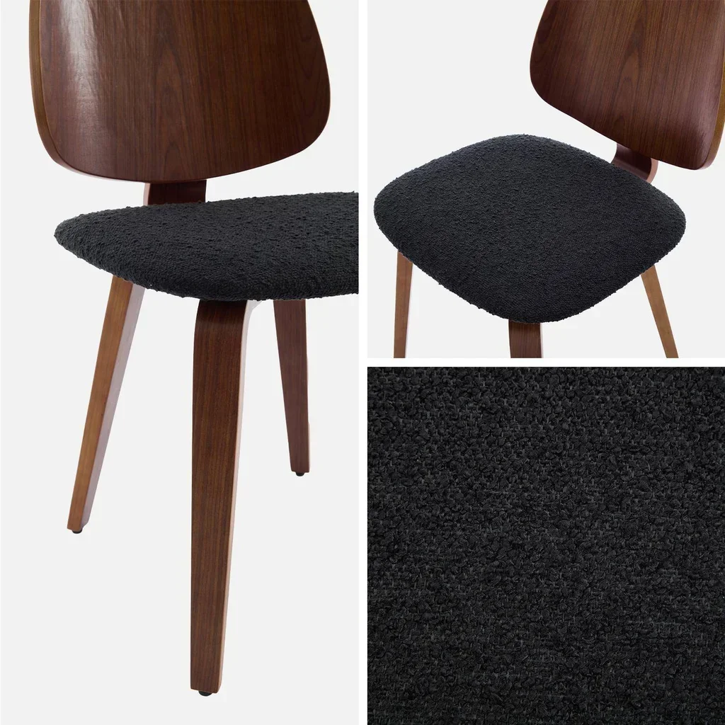 Lot 2 chaises design bois courbé assise bouclette texturée confort