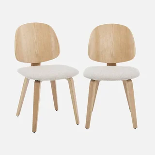 Lot 2 chaises design bois courbé bouclette texturée confort