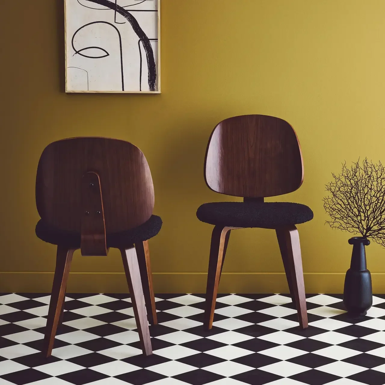 Lot 2 chaises design bois courbé assise bouclette texturée confort
