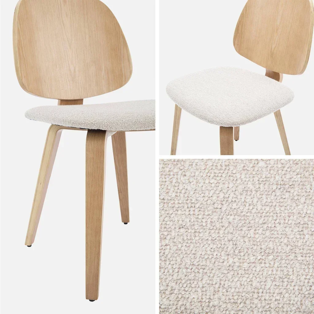 Lot 2 chaises design bois courbé bouclette texturée confort