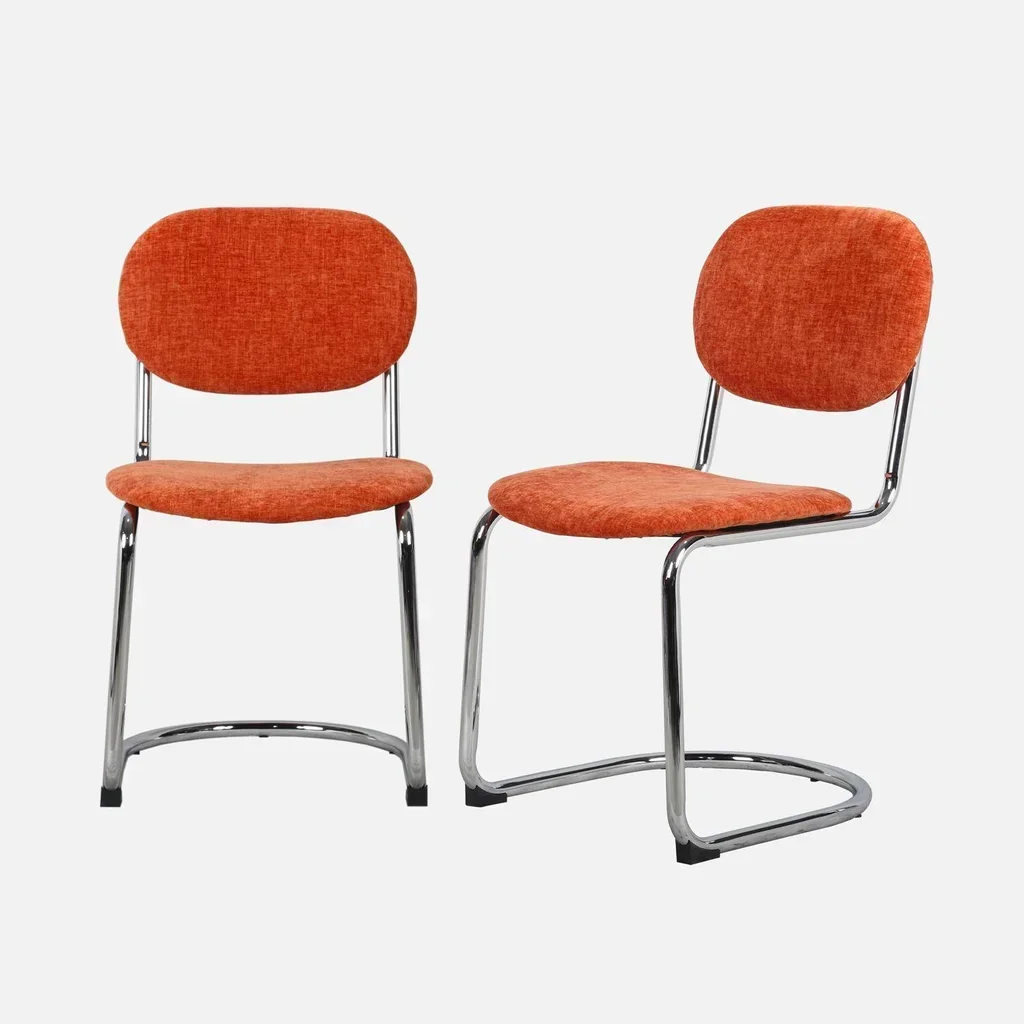 Chaises design cantilever métal chromé chenille beige Maloa