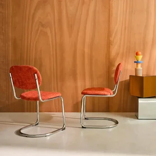 Chaises design cantilever métal chromé chenille beige Maloa