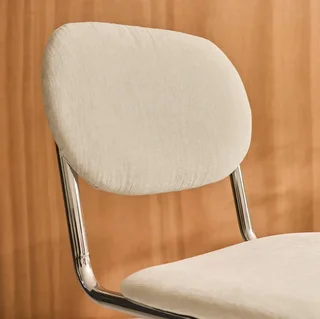 Chaises design cantilever métal chenille beige pieds chromés lot de 2
