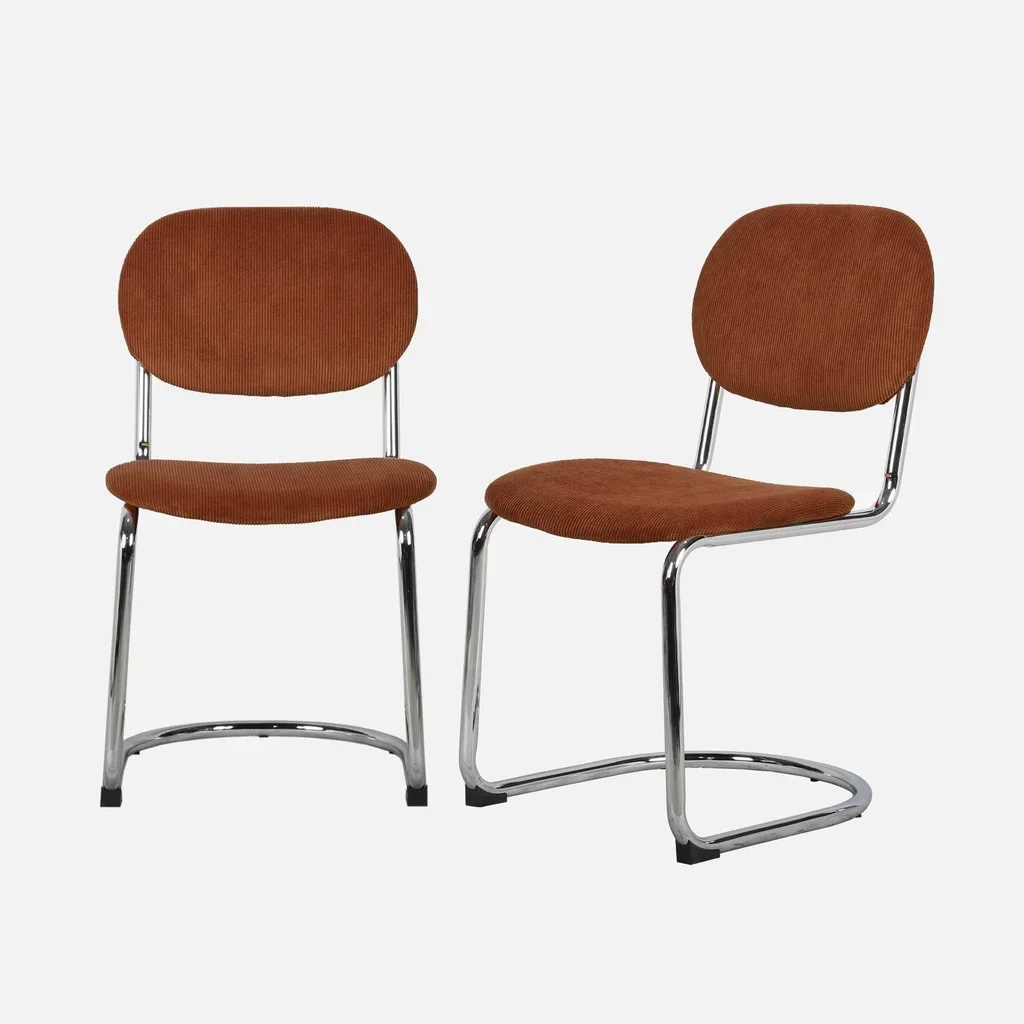 Chaises design velours côtelé marron piètement chromé Maloa lot de 2