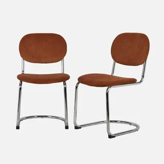 Chaises design velours côtelé marron piètement chromé Maloa lot de 2