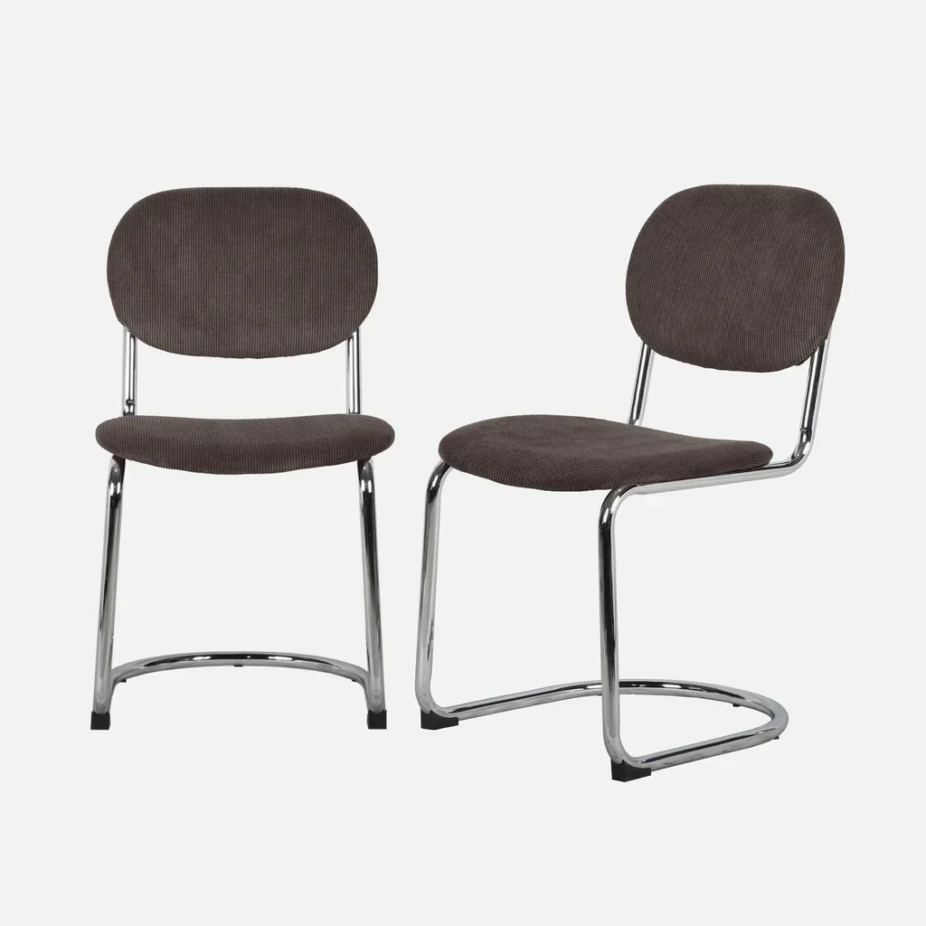 2 chaises design Maloa velours côtelé marron pieds chromés