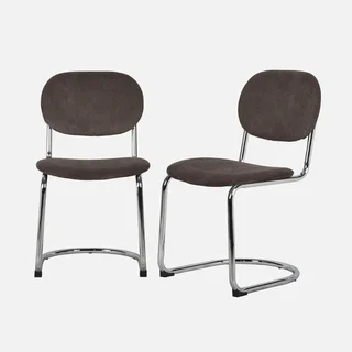 2 chaises design Maloa velours côtelé marron pieds chromés
