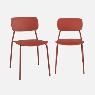 Lot 2 chaises empilables acier plastique jardin Liva design épuré