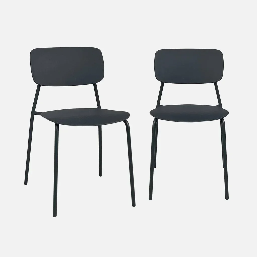 Lot 2 chaises empilables acier plastique jardin Liva