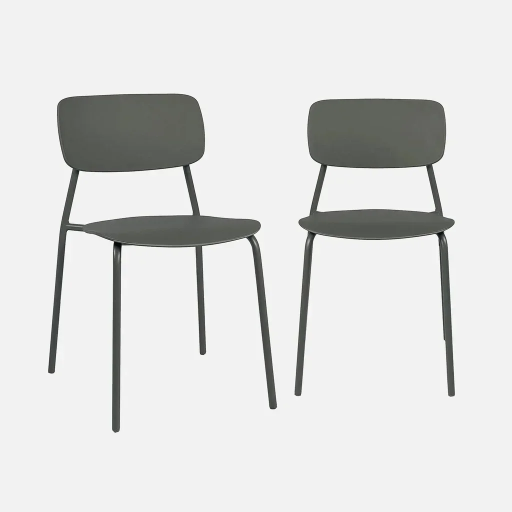 Lot de 2 chaises empilables acier plastique jardin extérieur Liva