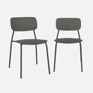 Lot de 2 chaises empilables acier plastique jardin extérieur Liva