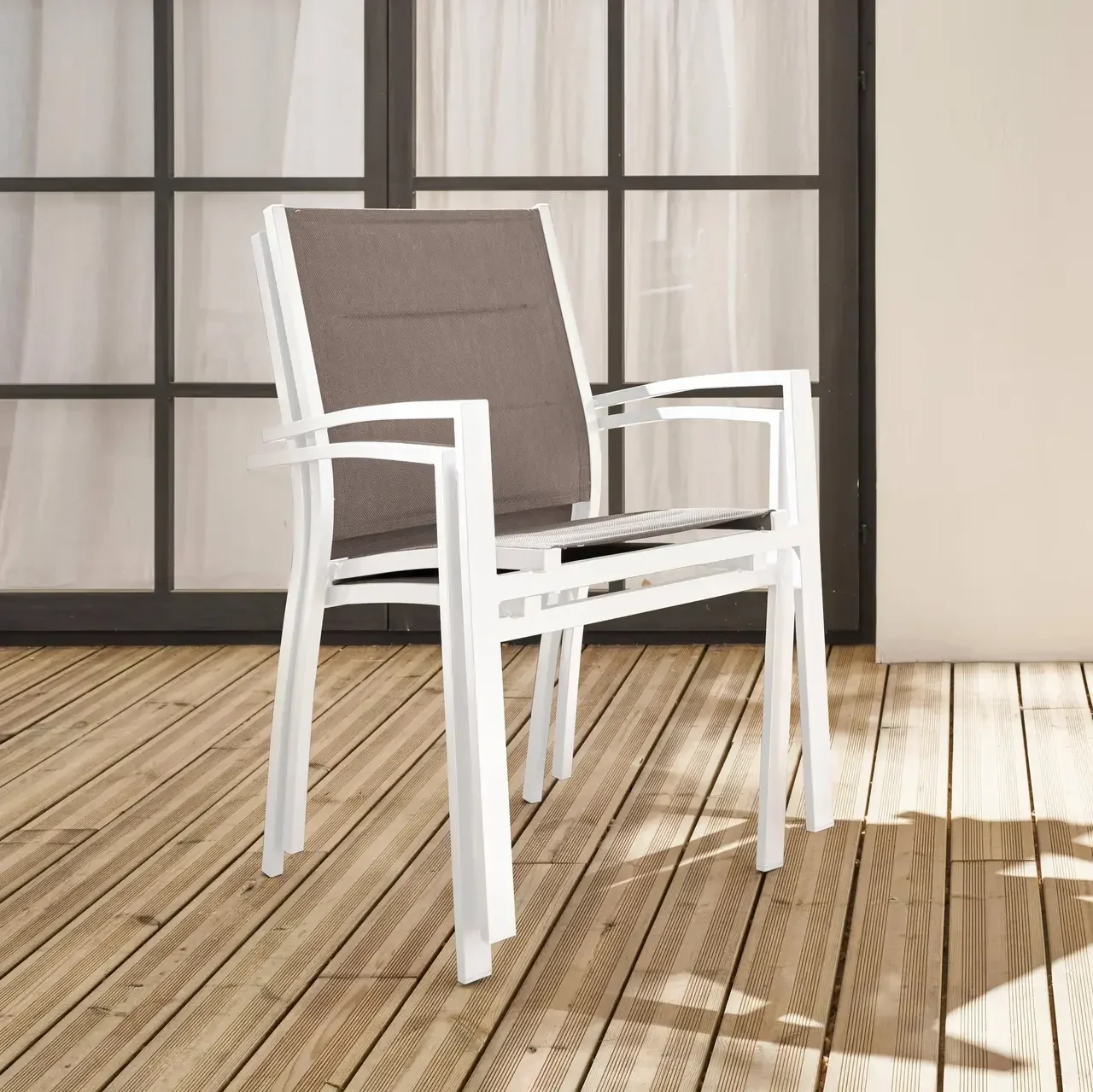 Lot 2 chaises empilables aluminium jardin design contemporain textilène confort