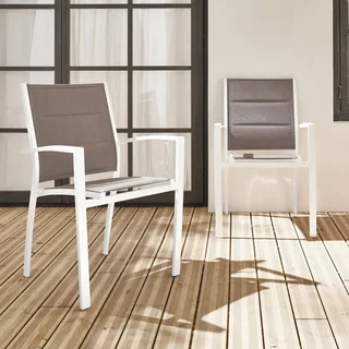 Lot 2 chaises empilables aluminium jardin design contemporain textilène confort