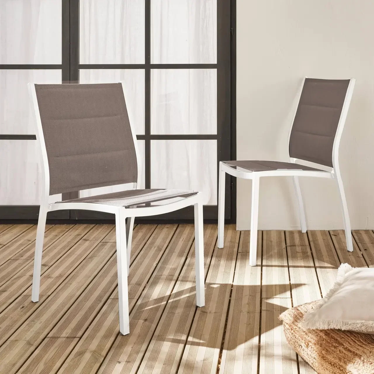 Lot de 2 chaises empilables aluminium jardin design contemporain textilène