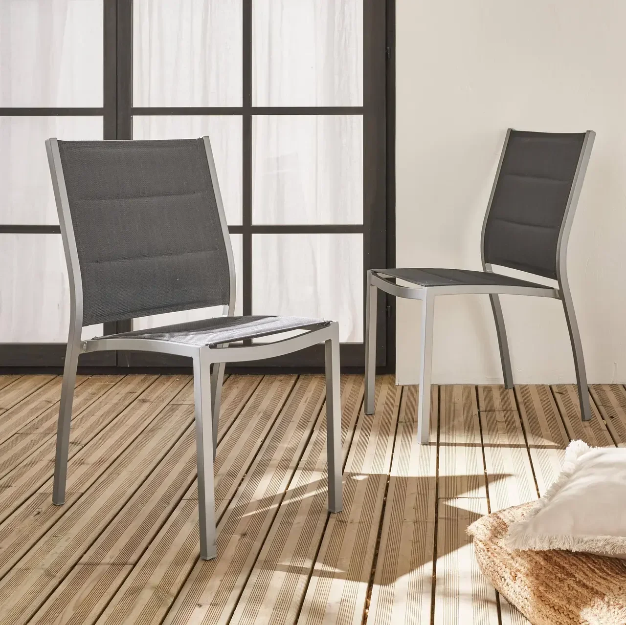 Chaises empilables aluminium jardin lot de 2 design contemporain