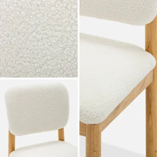 Set of 2 Hevea Wood Chairs with White Boucle Seat Cozy Scandinavian Dining