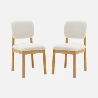 Set of 2 Hevea Wood Chairs with White Boucle Seat Cozy Scandinavian Dining