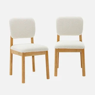 Set of 2 Hevea Wood Chairs with White Boucle Seat Cozy Scandinavian Dining