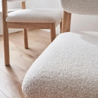 Set of 2 Hevea Wood Chairs with White Boucle Seat Cozy Scandinavian Dining