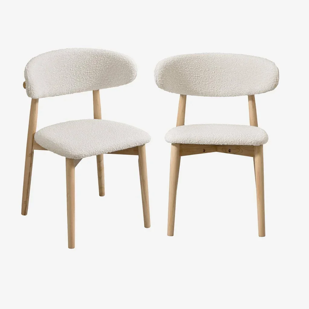 Chaises scandinaves hévéa bouclette lot de 2 design nordique