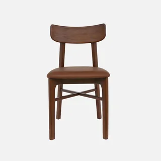 Set of 2 solid hevea wood chairs vintage brown faux leather dining chairs