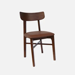 Set of 2 solid hevea wood chairs vintage brown faux leather dining chairs