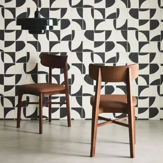 Set of 2 solid hevea wood chairs vintage brown faux leather dining chairs