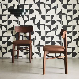 Set of 2 solid hevea wood chairs vintage brown faux leather dining chairs