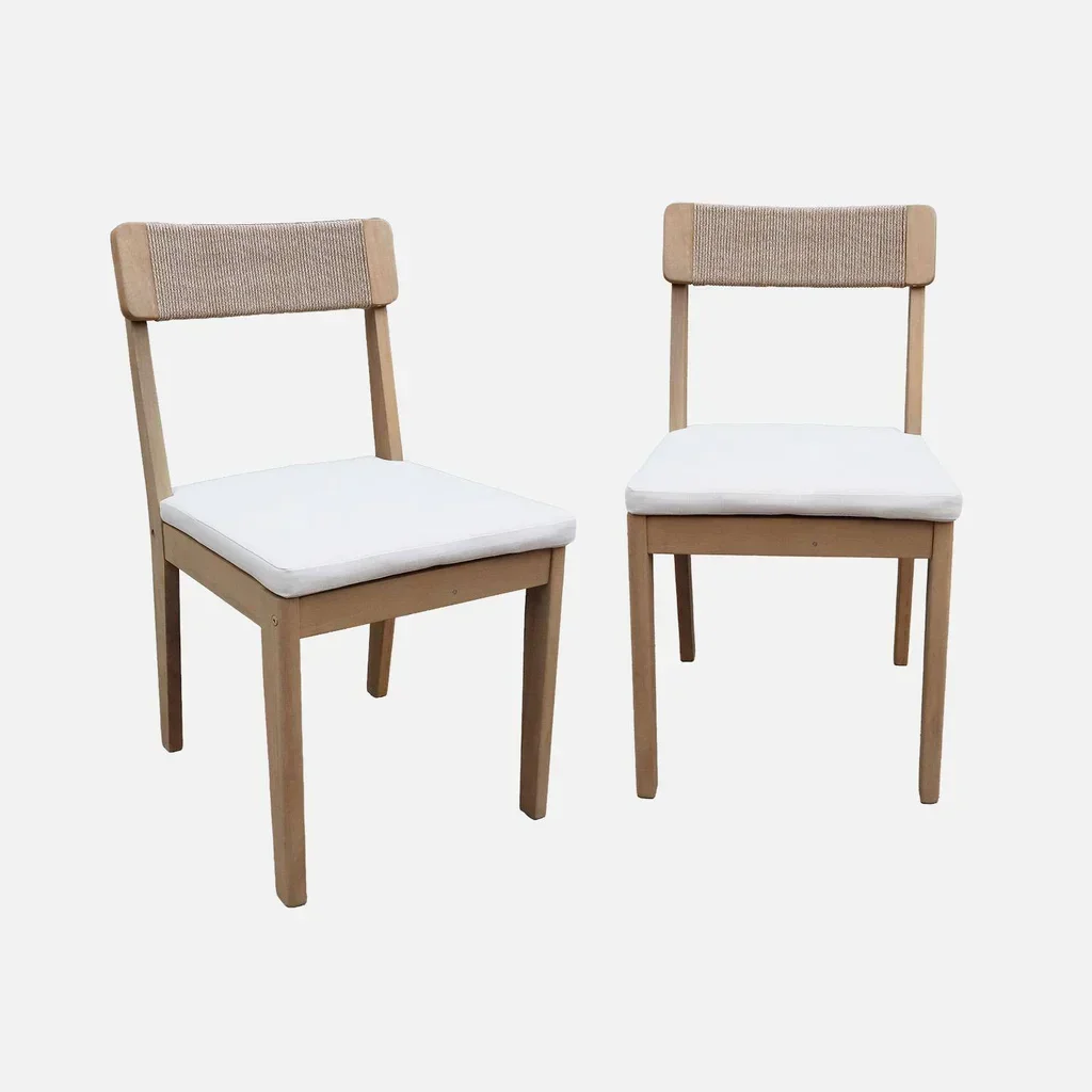 2 chaises jardin acacia cordage coussin déhoussable extérieur