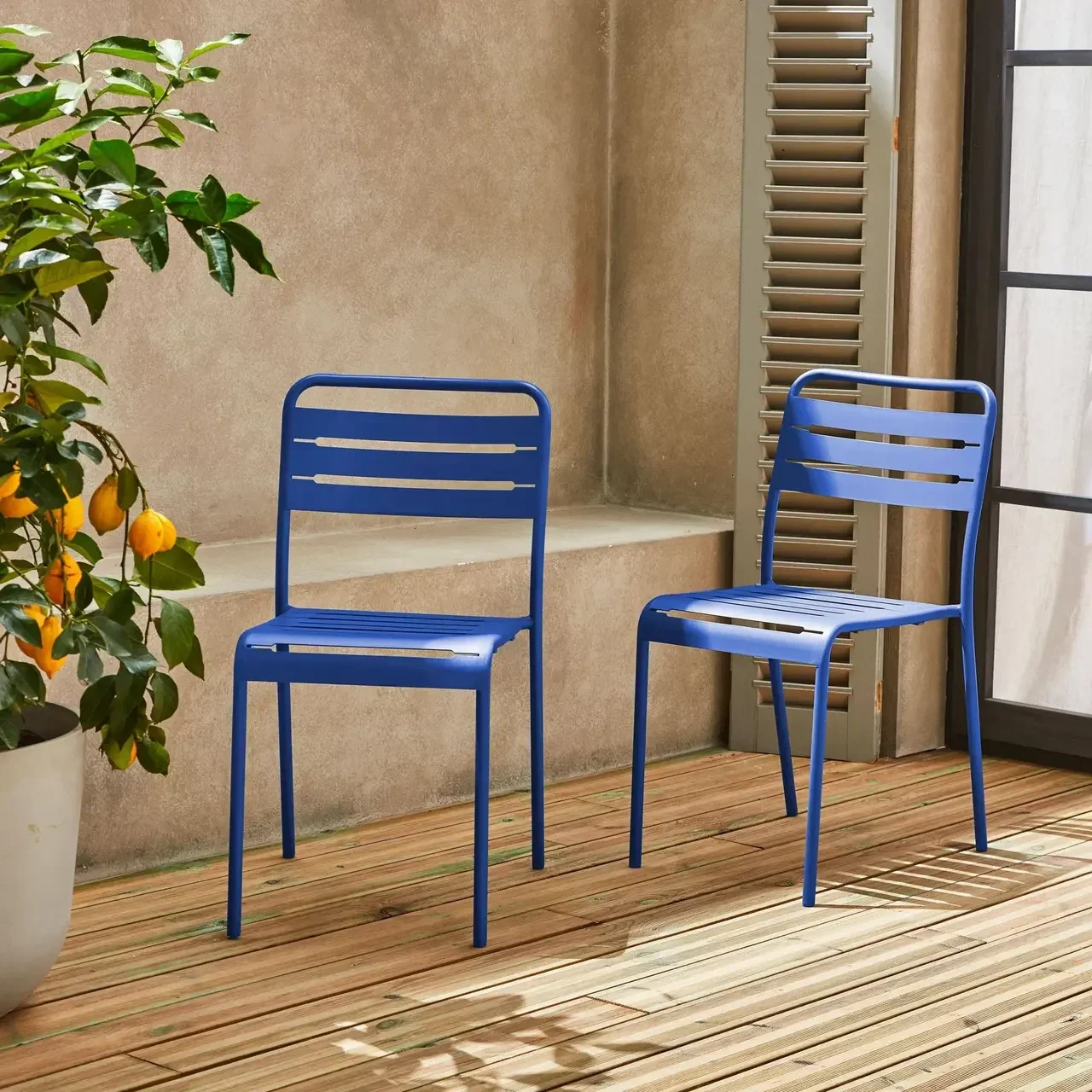 Lot 2 chaises jardin acier Amélia design bistrot empilables antirouille