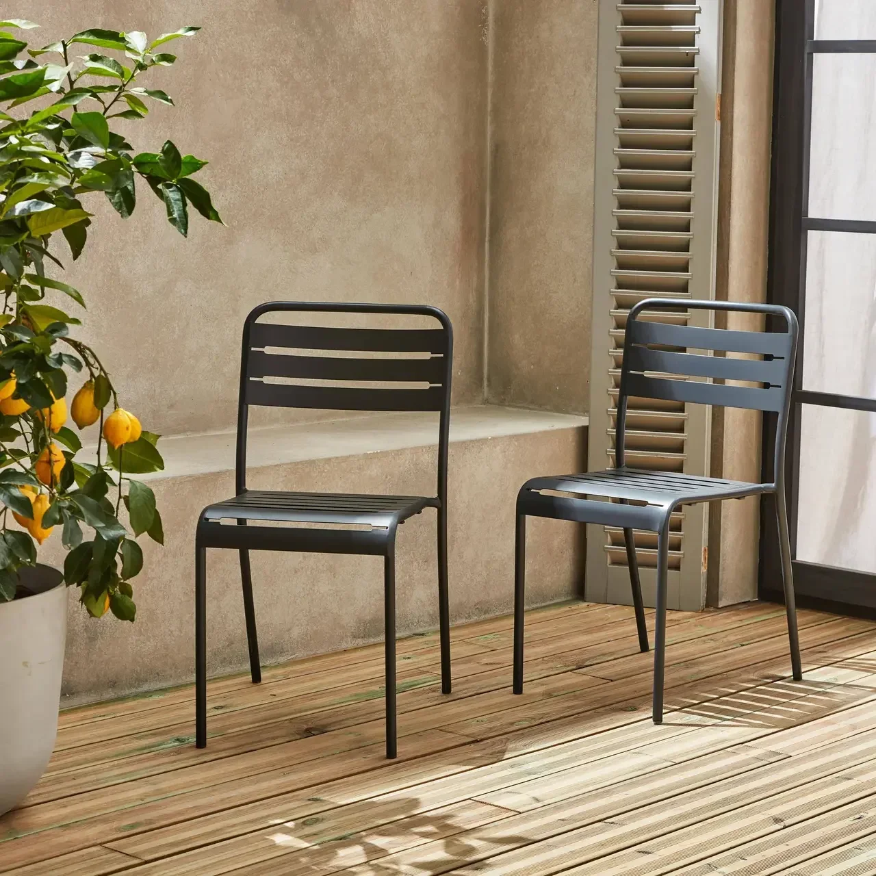 Lot 2 chaises jardin acier design bistrot Amélia empilables antirouille