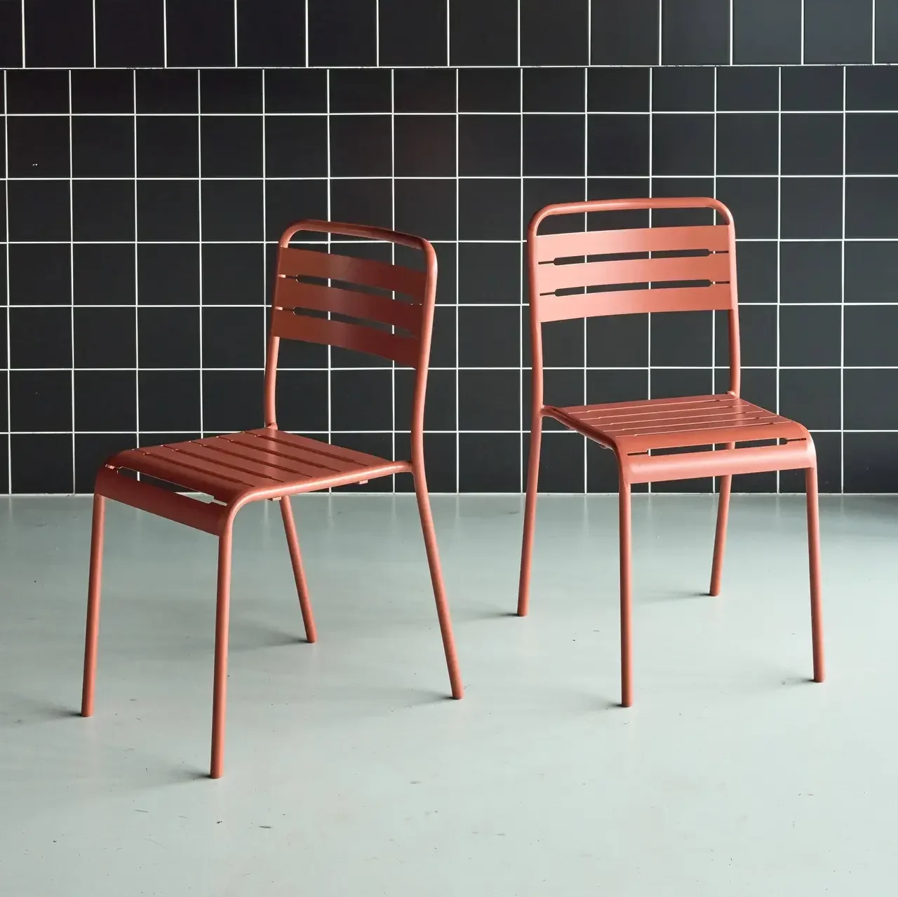 Lot de 2 chaises de jardin en acier Amélia style bistrot antirouille
