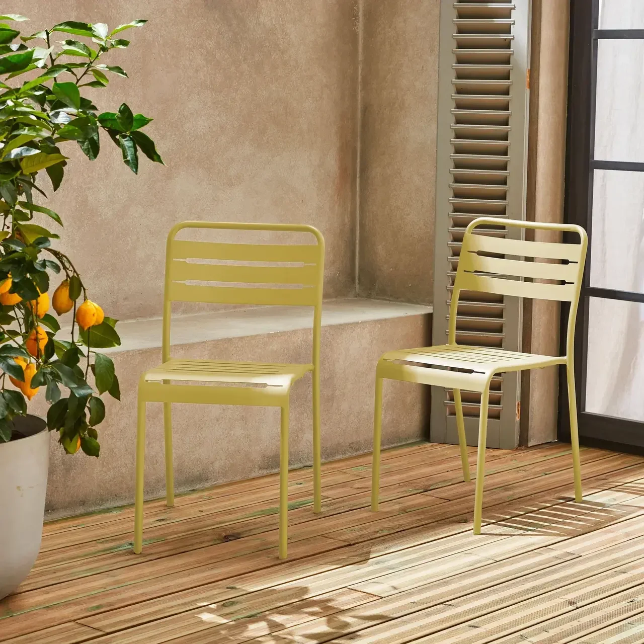 Chaises de jardin Amélia en acier antirouille - Lot de 2 bistrot empilables